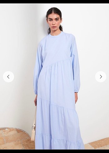 LC Waikiki Mavi Uzun Keten Elbise, Salaş Kesim, Minimalist