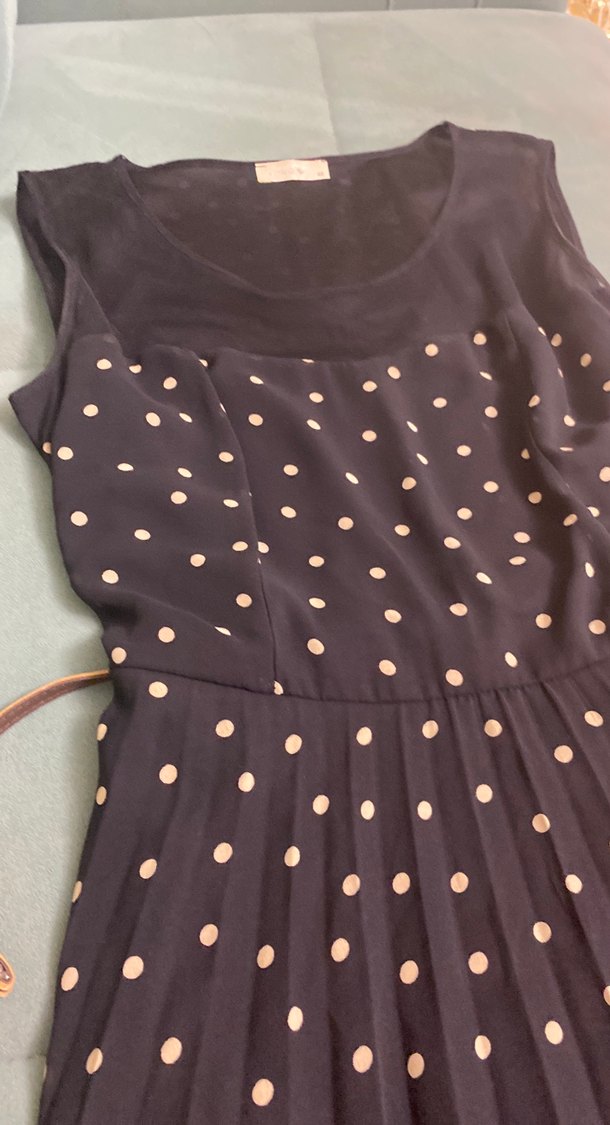 Siyah Puantiyeli Pilili Midi Elbise - Görsel 3