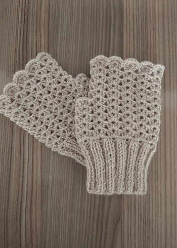 Beyaz Örgü Bohem Kadın Eldiveni - Görsel 2