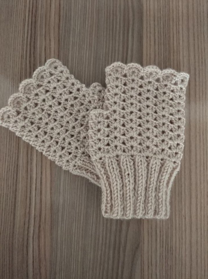 Beyaz Örgü Bohem Kadın Eldiveni - Görsel 2