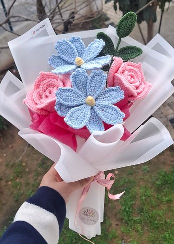 Bohem El Yapımı Örgü Çiçek Buketi - Görsel 2