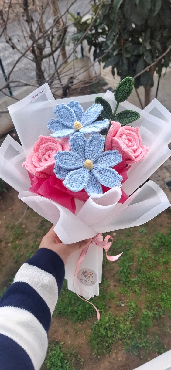 Bohem El Yapımı Örgü Çiçek Buketi - Görsel 2