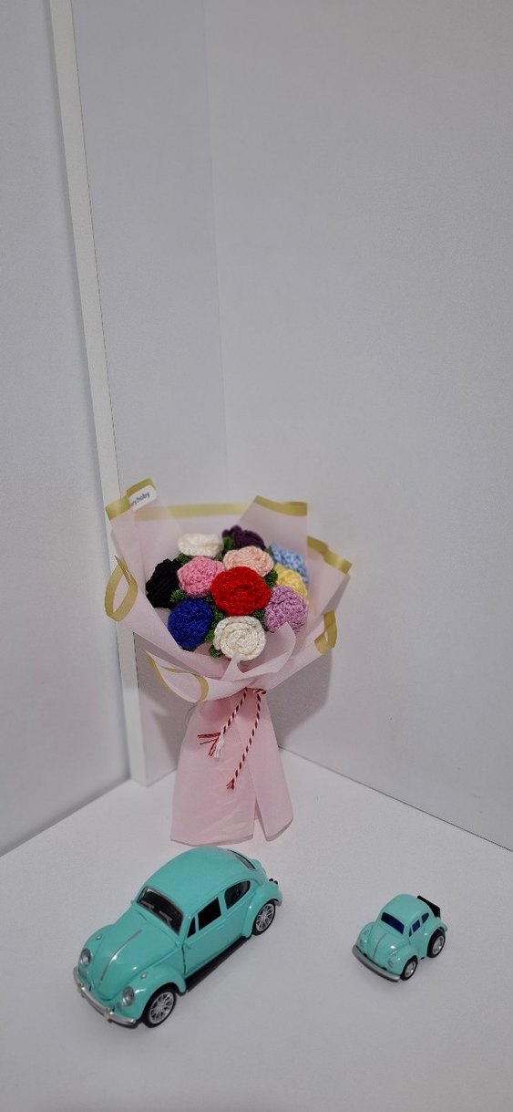 Renkli El Örgüsü Çiçek Mini Buketi - Görsel 2