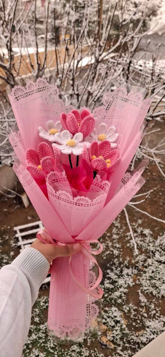 El Yapımı Bohem Örgü Çiçek Buketi - Görsel 2