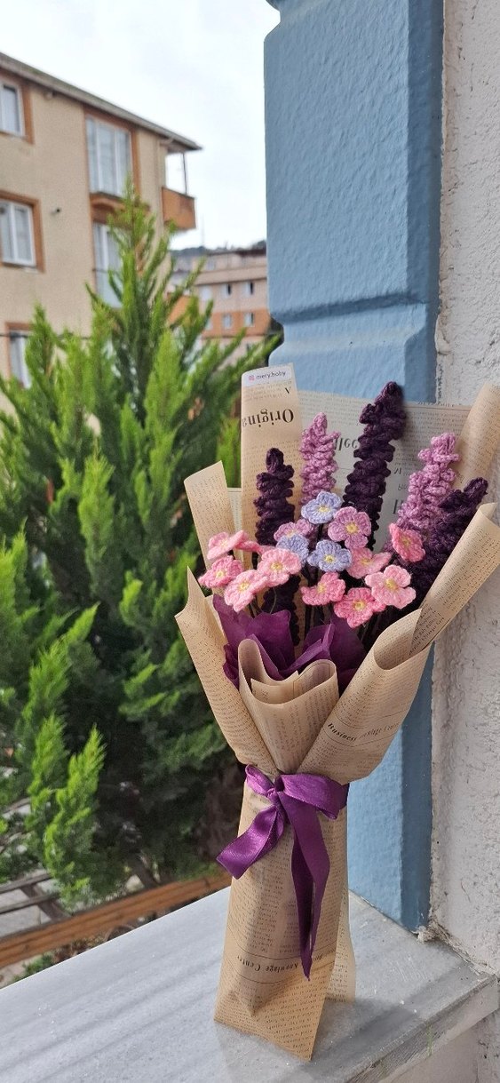 El Yapımı Bohem Örgü Çiçek Buketi - Görsel 3