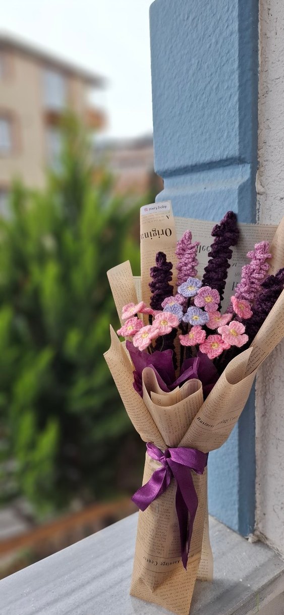 El Yapımı Bohem Örgü Çiçek Buketi - Görsel 2