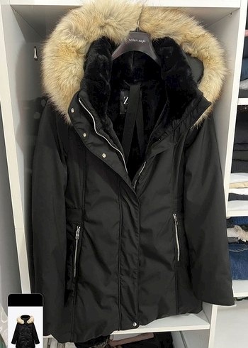 Zara Siyah, Kürklü Kapüşonlu Kadın Kışlık Mont