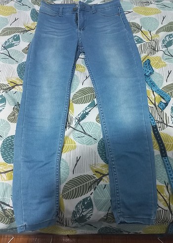 Mavi Bağlama Desenli Elastik Denim Pantolon