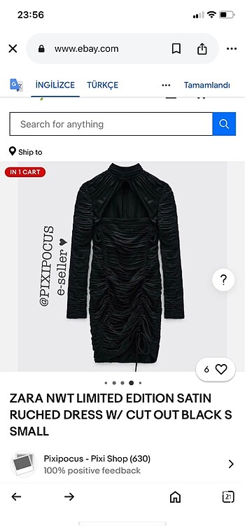 xs Beden siyah Renk Zara saten elbise