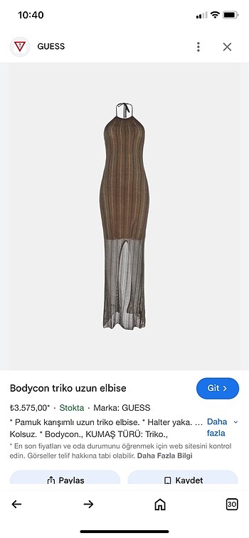 Guess sıfır elbise