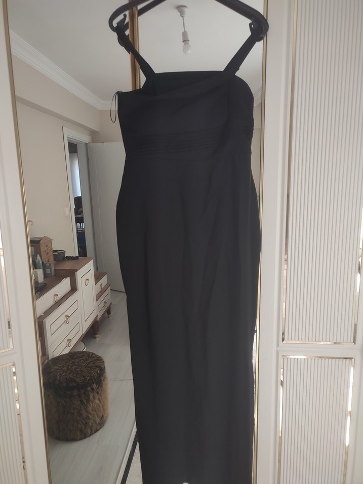 Kadın Siyah Uzun Drapeli Elbise - Görsel 3