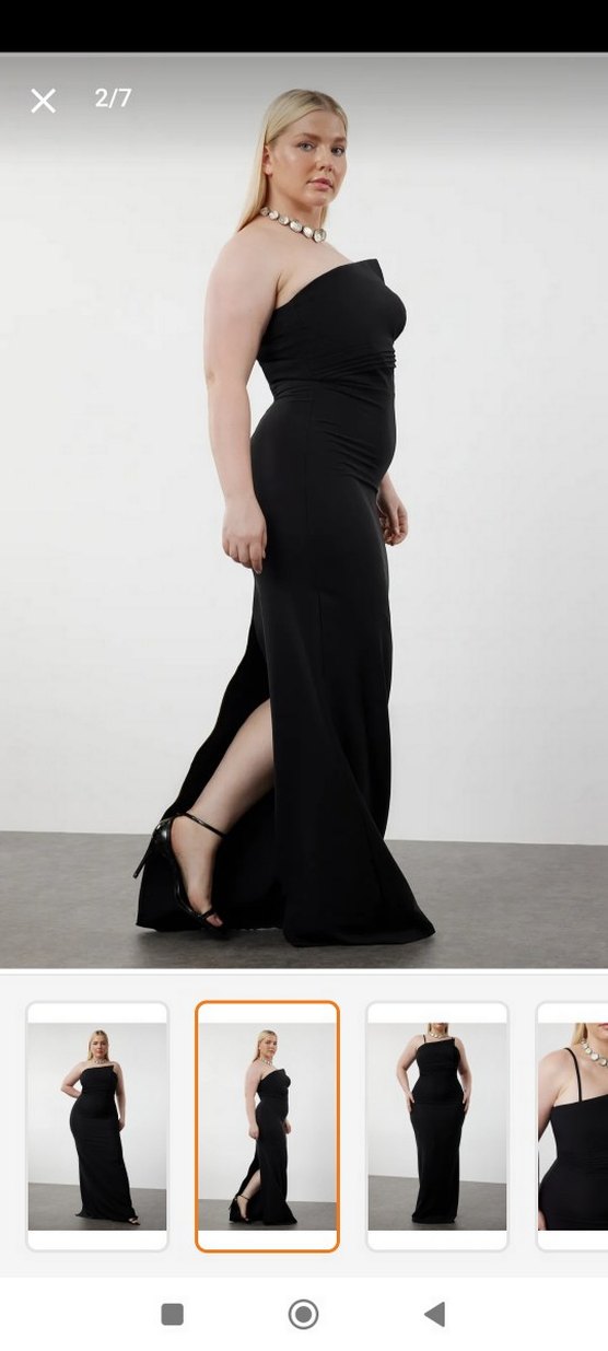 Kadın Siyah Uzun Drapeli Elbise - Görsel 2