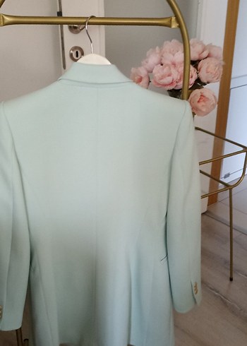 s Beden turkuaz Renk Zara Kadın Uzun Kruvaze Blazer Turkuaz