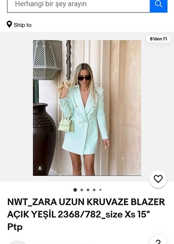 Zara Kadın Uzun Kruvaze Blazer Turkuaz