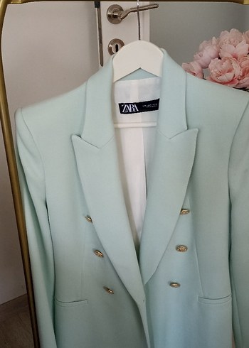 s Beden yeşil Renk Zara Çift Düğmeli Blazer Ceket