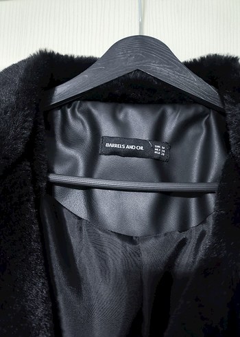 Kürk Detaylı Siyah Deri Uzun Kadın Kaban - Görsel 5