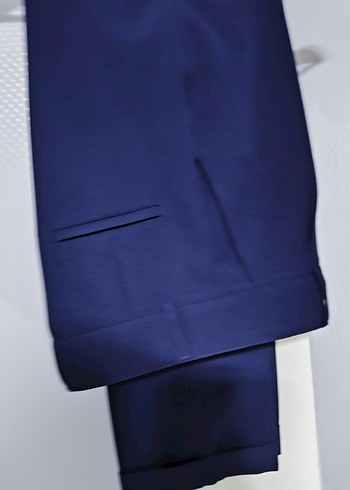 Lacivert Kadın Kemerli Kumaş Pantolon - Görsel 2