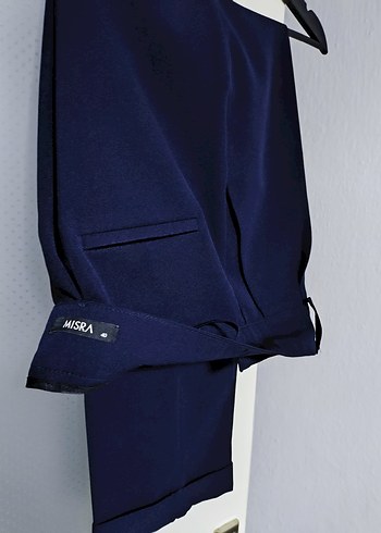 Lacivert Kadın Kemerli Kumaş Pantolon - Görsel 3