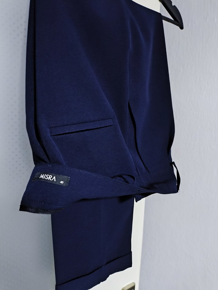 Lacivert Kadın Kemerli Kumaş Pantolon - Görsel 3