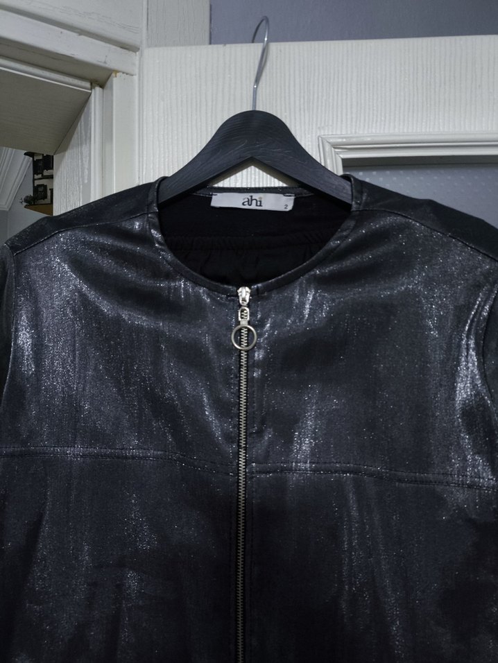 ikili takım , 
Siyah Pilili Uzun Keten Etek 
 fermuarlı ceket - Görsel 2