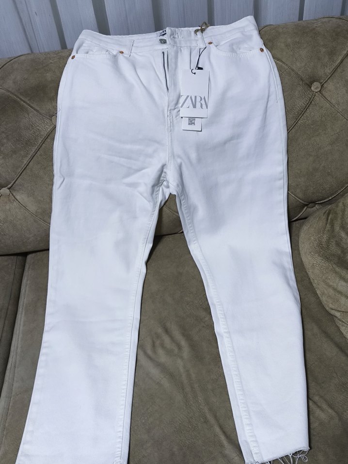 Beyaz Midi Kadın Kot Pantolon - Görsel 5