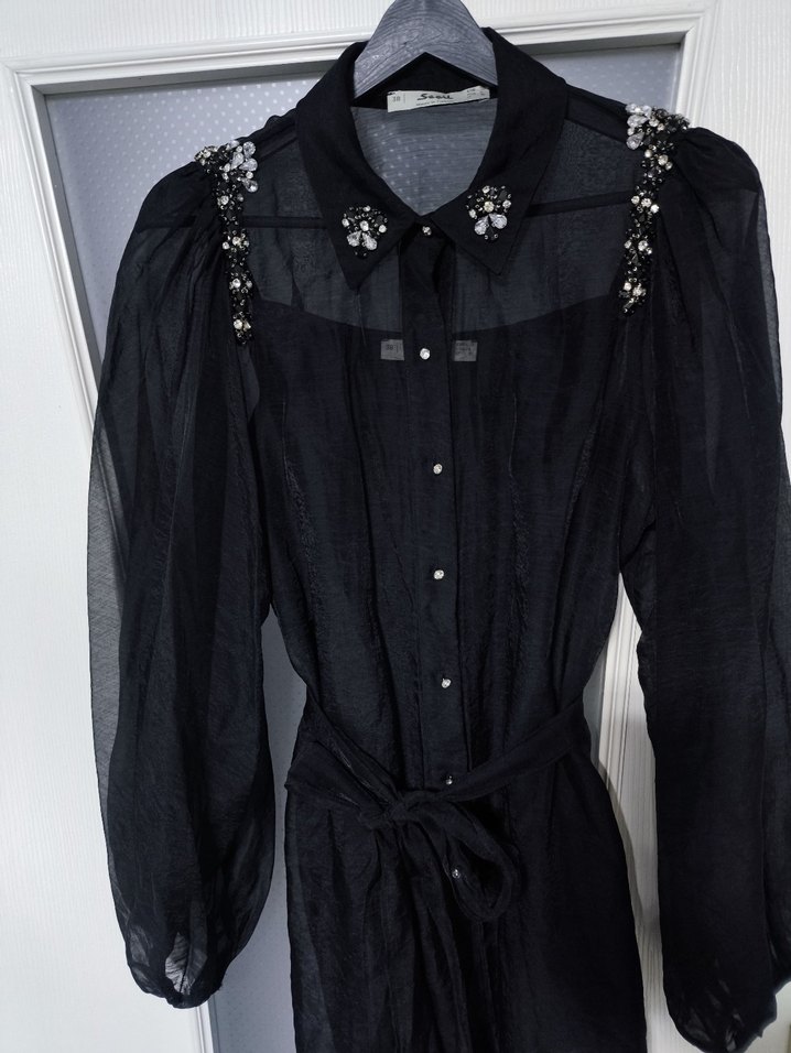 Siyah, Nakışlı , Uzun Kollu , abiye Bluz - Görsel 2