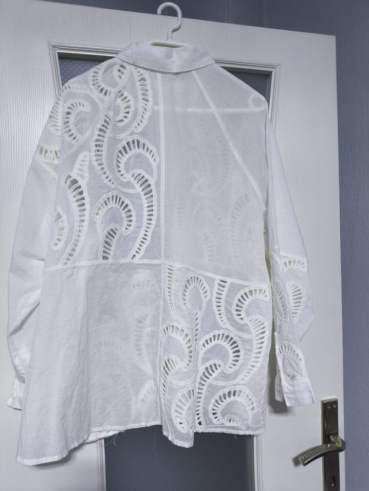 Dantel İşlemeli Bohem Beyaz Kadın Gömlek - Görsel 4