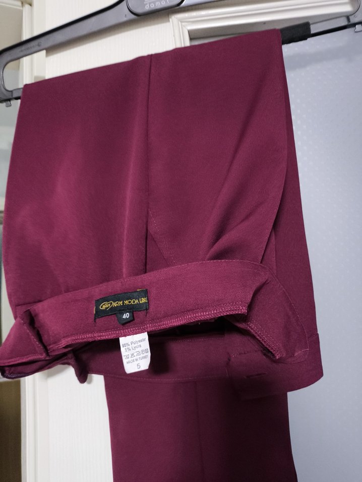 Bordo Kadın Kumaş Pantolon, Orta Boy, Fermuarlı - Görsel 3