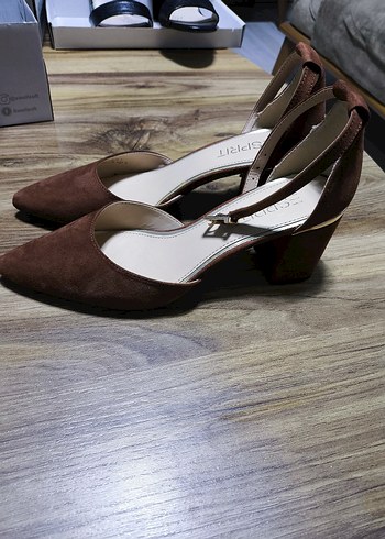 Kahverengi Süet Tokalı Blok Topuklu Kadın Sandalet - Görsel 4