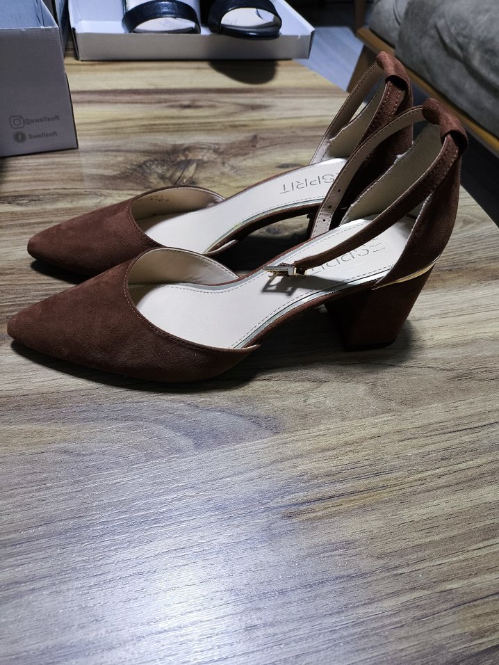 Kahverengi Süet Tokalı Blok Topuklu Kadın Sandalet - Görsel 4