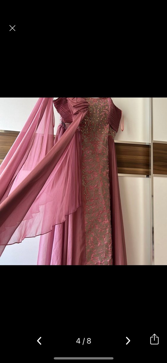 Pembe İşlemeli Uzun Drapeli Kadın Abiye - Görsel 4
