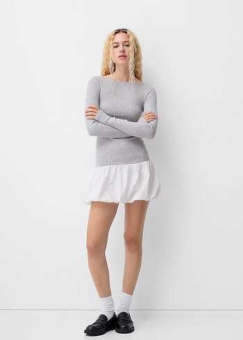 Gri Uzun Kollu Fitted Mini Elbise