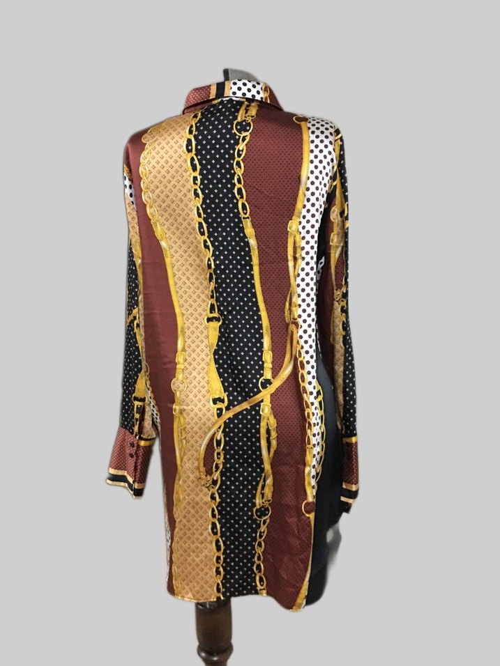 Zincir Desenli Uzun Kollu Kadın Gömlek - Görsel 3