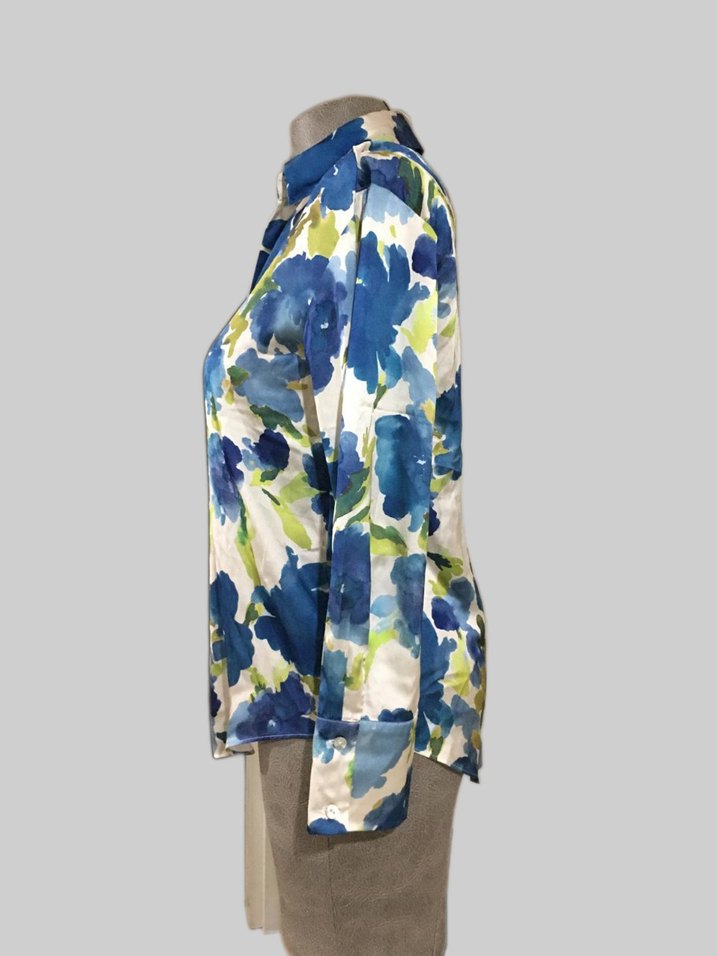 Mavi Batik Desenli V Yaka Kadın Gömlek - Görsel 4