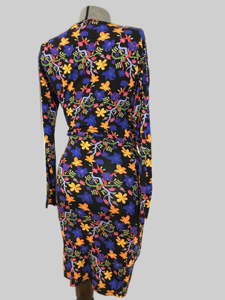 Çiçek Desenli Uzun Kollu Drapeli Uzun Elbise - Görsel 2