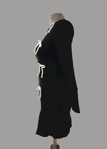 Siyah Triko Mini Elbise Fiyonk Detaylı - Görsel 5