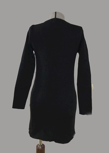 Siyah Triko Mini Elbise Fiyonk Detaylı - Görsel 4