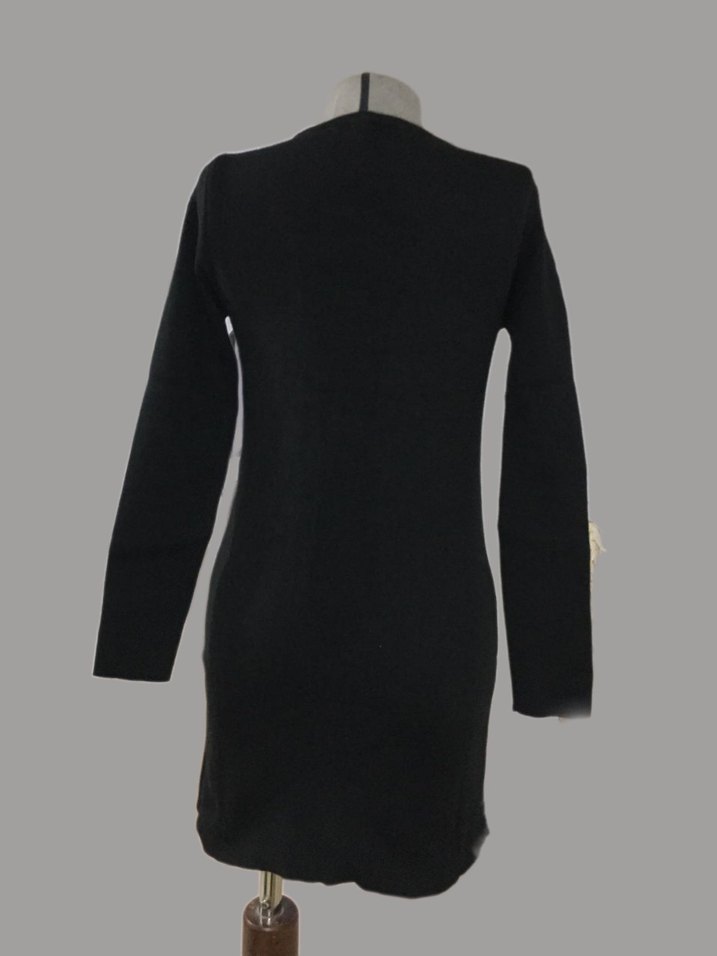 Siyah Triko Mini Elbise Fiyonk Detaylı - Görsel 4