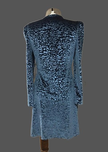 Kadın Mavi V Yakalı Midi Drapeli Elbise - Görsel 4