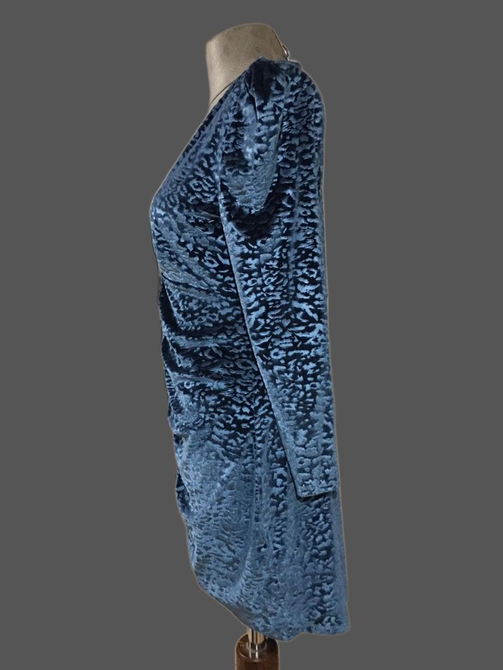 Kadın Mavi V Yakalı Midi Drapeli Elbise - Görsel 5