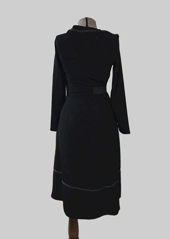 Siyah Pilili Uzun Kollu Elbise - Görsel 4