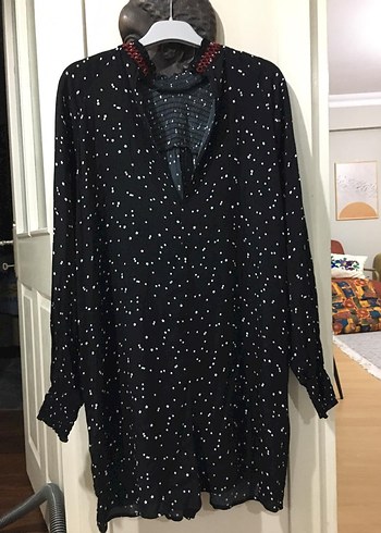 Kadın Siyah Puantiyeli Kısa Tulum Elbise - Görsel 5