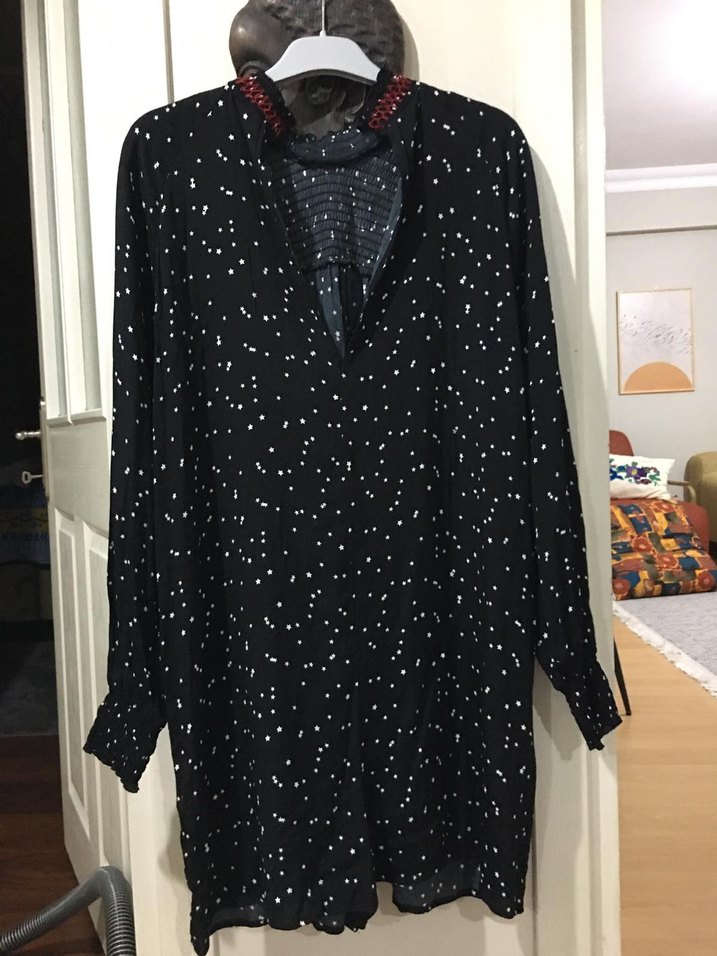 Kadın Siyah Puantiyeli Kısa Tulum Elbise - Görsel 5