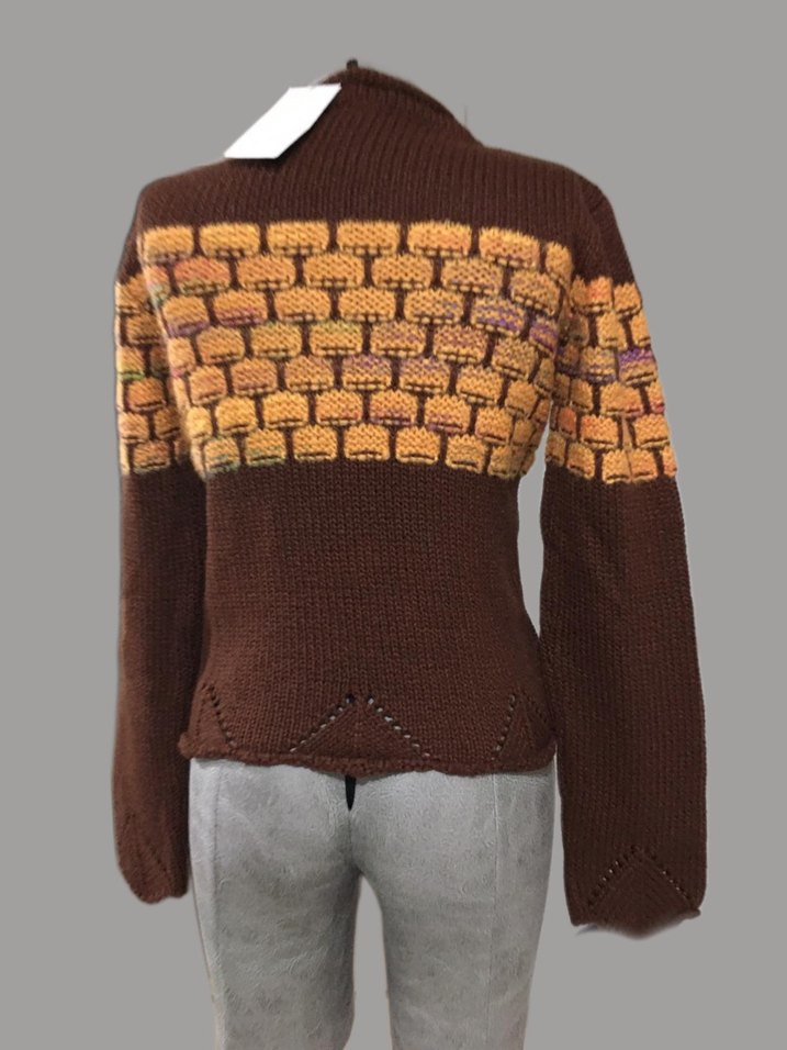 Bohem Nakışlı Kahverengi Kısa Kazak - Görsel 3