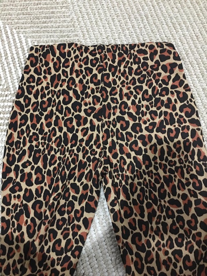 Düğmeli Leopar Desenli Kadın İspanyol Paça Pantolon - Görsel 3