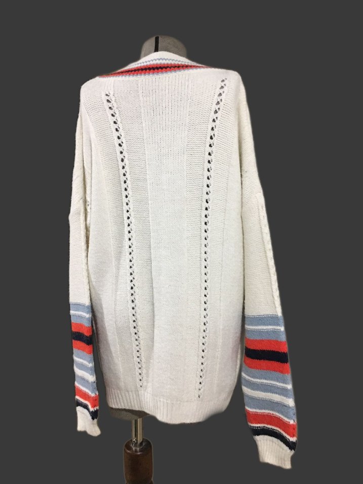 Beyaz Örgü Salaş Kazak - Görsel 3