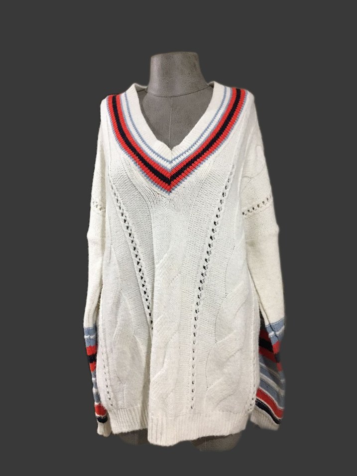 Beyaz Örgü Salaş Kazak - Görsel 2