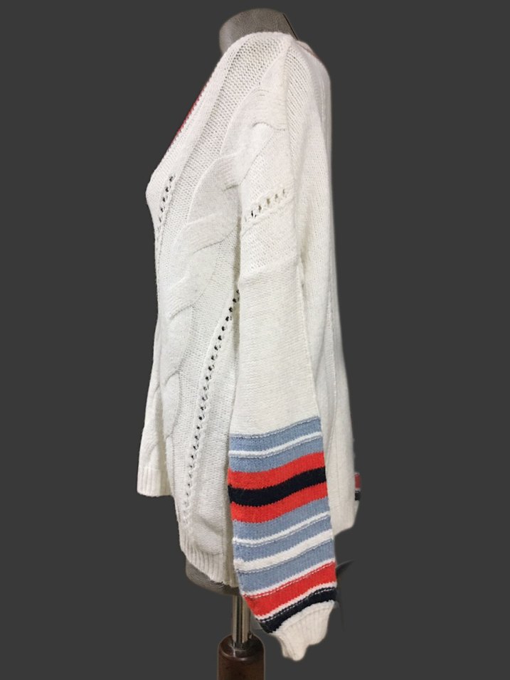 Beyaz Örgü Salaş Kazak - Görsel 4