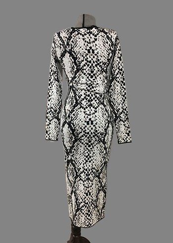 Örme Yılan Desenli Uzun Elbise - Görsel 4