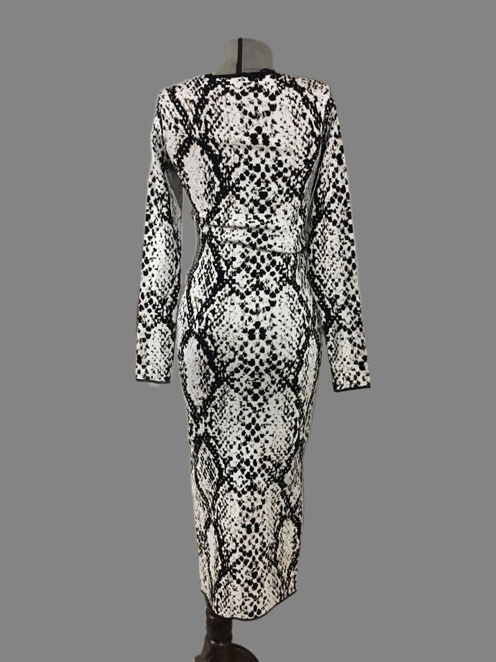 Örme Yılan Desenli Uzun Elbise - Görsel 4